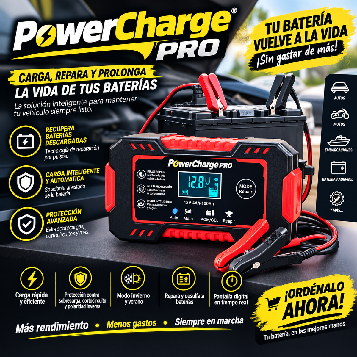 PowerCharger Pro Reparador de BATERIAS para Auto