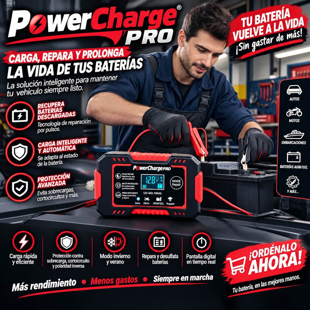 PowerCharger Pro Reparador de BATERIAS para Auto