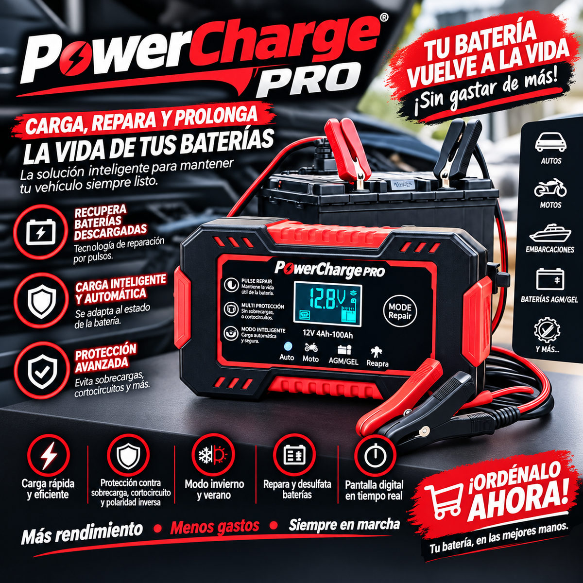 PowerCharger Pro Reparador de BATERIAS para Auto